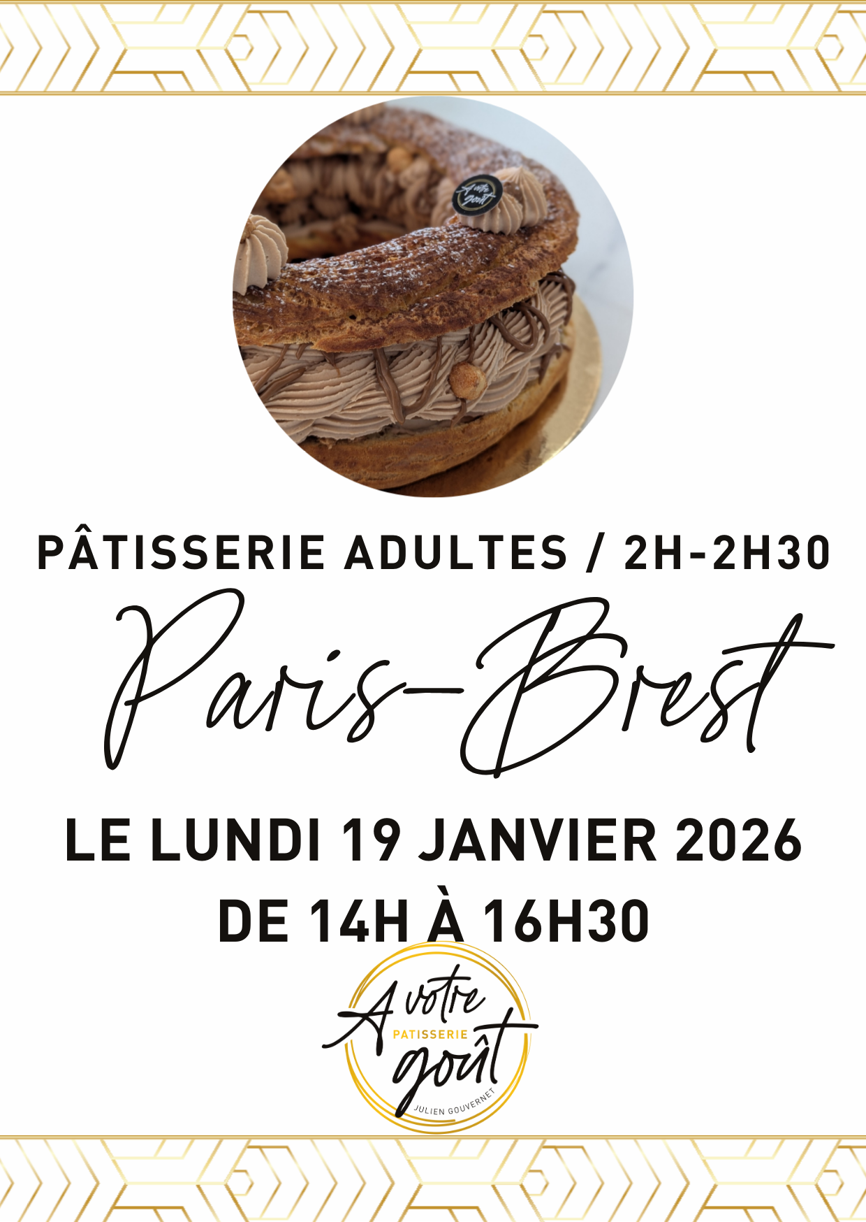 PÂTISSERIE ADULTES - 2H/2H30 - Lundi 19 janvier 2026