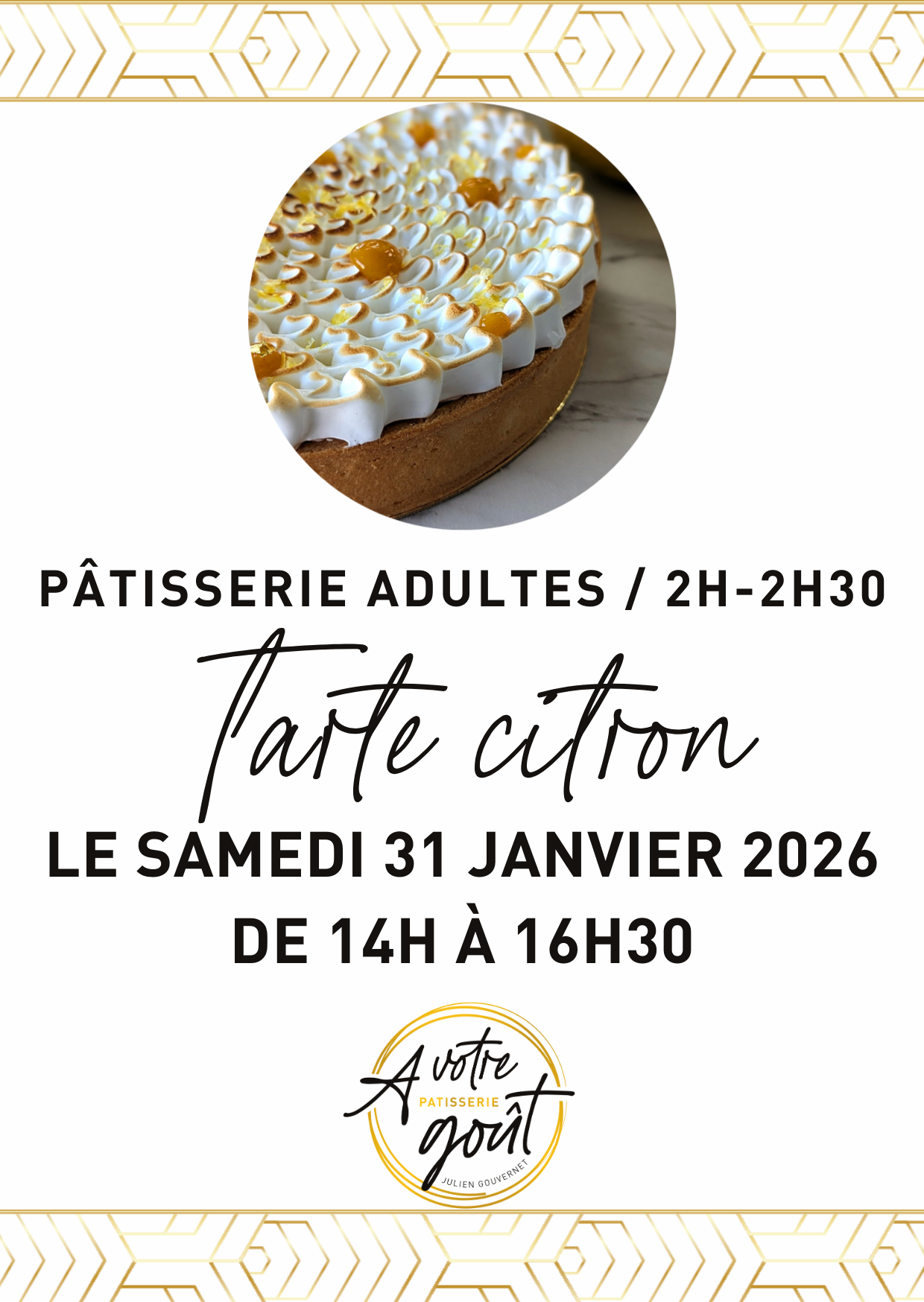PÂTISSERIE ADULTES - 2H/2H30 - Samedi 31 janvier 2026